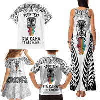 Personalised Kia Kaha Te Reo Maori Family Matching Tank Maxi Dress and Hawaiian Shirt Hei Tiki Mix Koru - White LT7 - Polynesian Pride