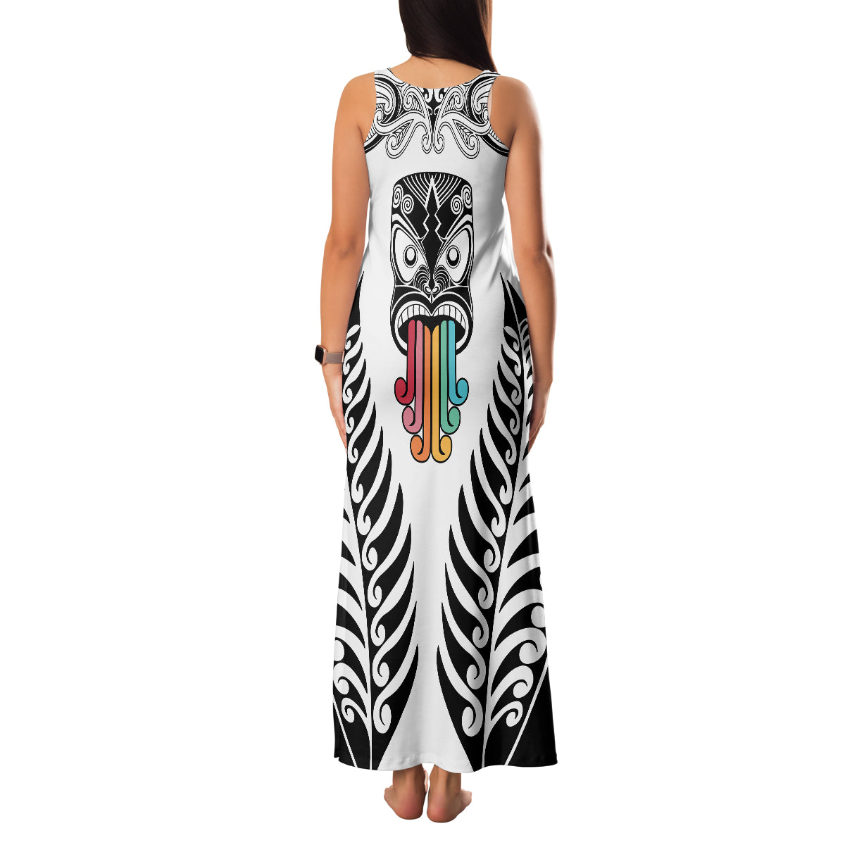 Personalised Kia Kaha Te Reo Maori Family Matching Tank Maxi Dress and Hawaiian Shirt Hei Tiki Mix Koru - White LT7 - Polynesian Pride