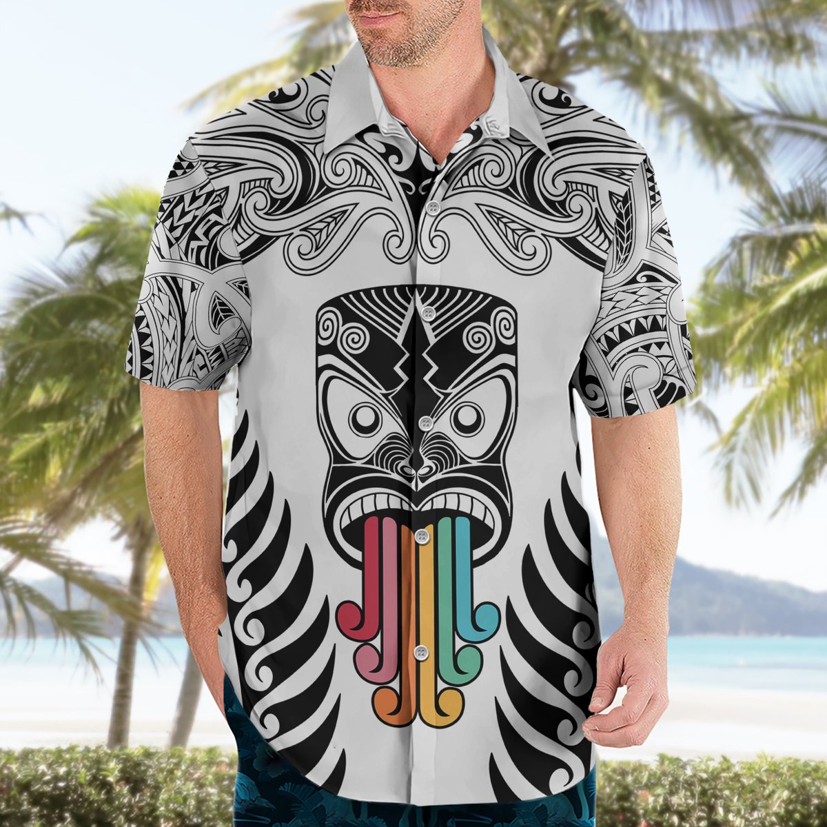 personalised-kia-kaha-te-reo-maori-hawaiian-shirt-hei-tiki-mix-koru-white
