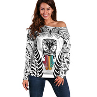 Personalised Kia Kaha Te Reo Maori Off Shoulder Sweater Hei Tiki Mix Koru - White LT7 Women White - Polynesian Pride