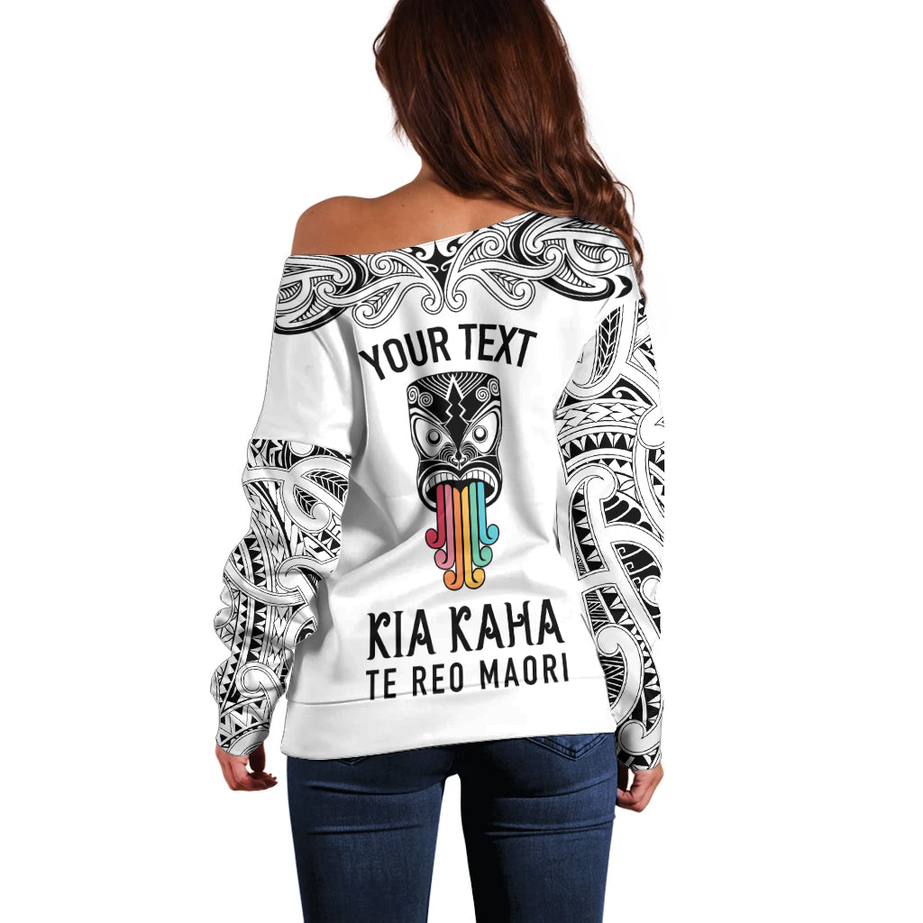 Personalised Kia Kaha Te Reo Maori Off Shoulder Sweater Hei Tiki Mix Koru - White LT7 - Polynesian Pride