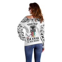 Personalised Kia Kaha Te Reo Maori Off Shoulder Sweater Hei Tiki Mix Koru - White LT7 - Polynesian Pride