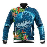 Outrigger Canoe Blue Baseball Jacket On The Waves