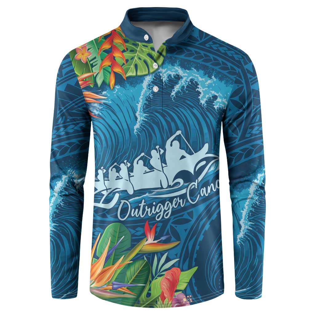 Outrigger Canoe Blue Button Sweatshirt On The Waves