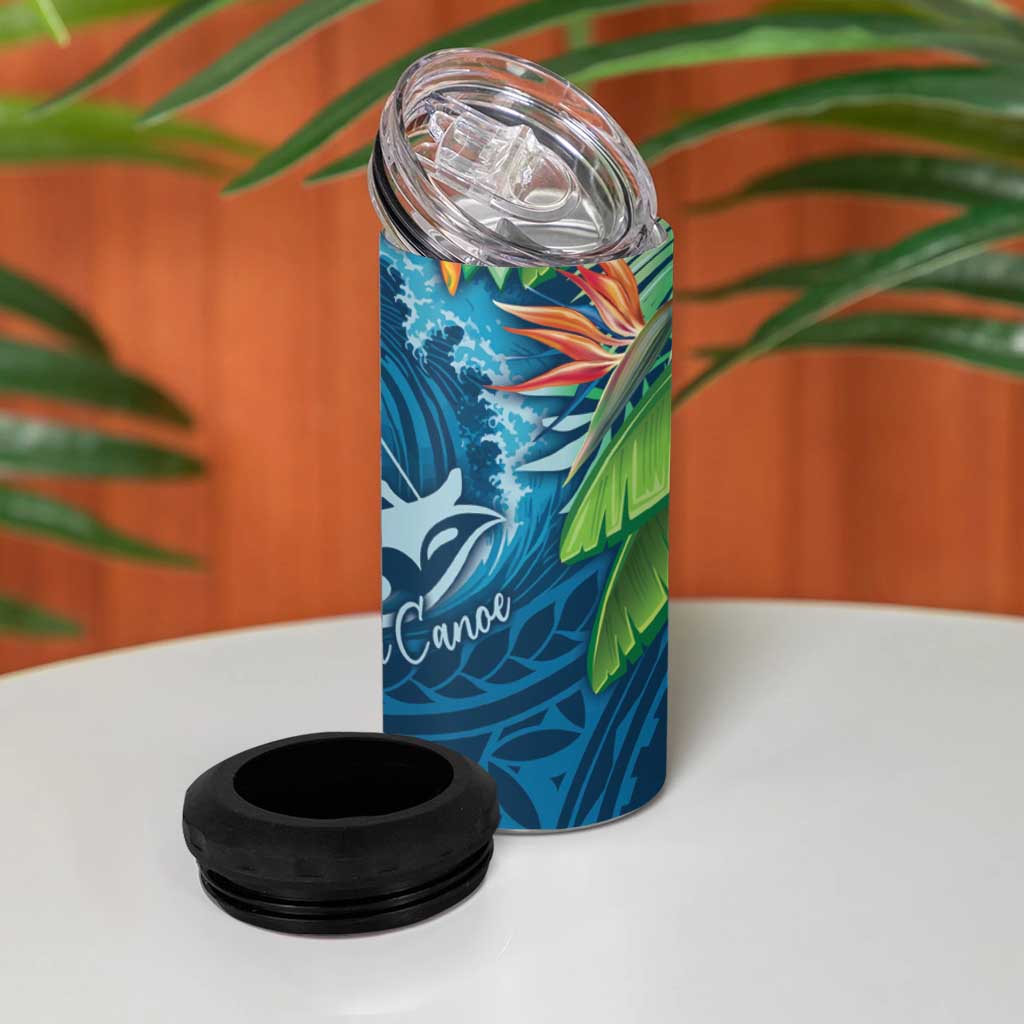 Outrigger Canoe Blue 4 in 1 Can Cooler Tumbler On The Waves