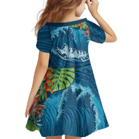 Outrigger Canoe Blue Family Matching Off Shoulder Maxi Dress and Hawaiian Shirt On The Waves