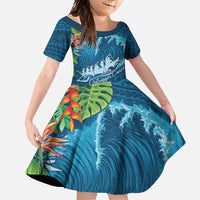 Outrigger Canoe Blue Family Matching Tank Maxi Dress and Hawaiian Shirt On The Waves