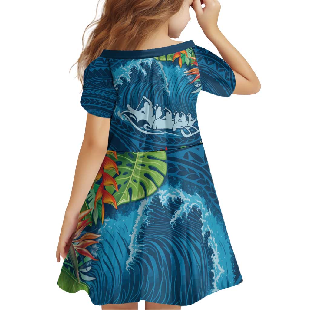 Outrigger Canoe Blue Family Matching Tank Maxi Dress and Hawaiian Shirt On The Waves