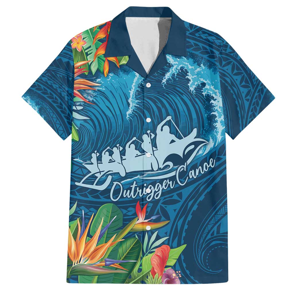 Outrigger Canoe Blue Family Matching Tank Maxi Dress and Hawaiian Shirt On The Waves