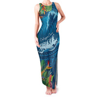 Outrigger Canoe Blue Family Matching Tank Maxi Dress and Hawaiian Shirt On The Waves