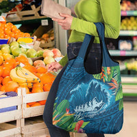 Outrigger Canoe Blue Grocery Bag On The Waves