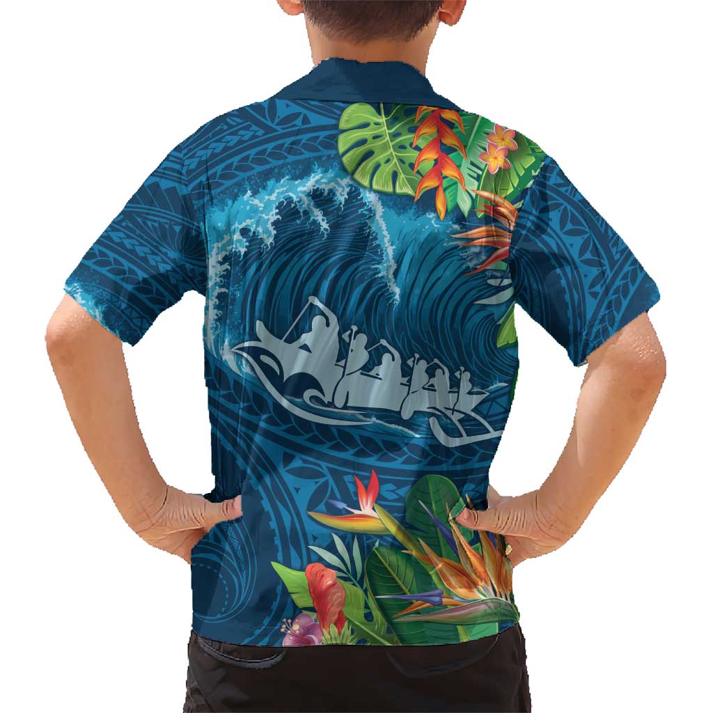 Outrigger Canoe Blue Kid Hawaiian Shirt On The Waves