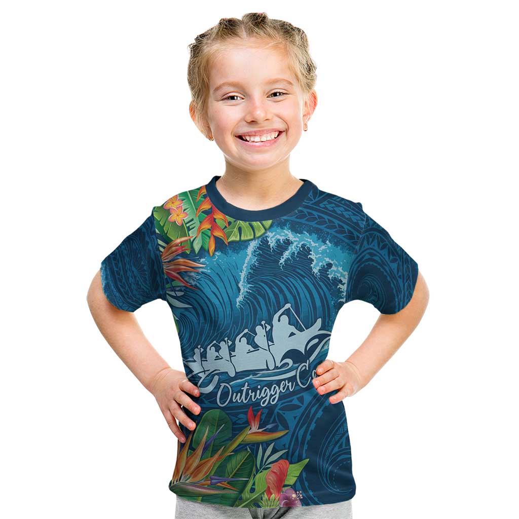 Outrigger Canoe Blue Kid T Shirt On The Waves
