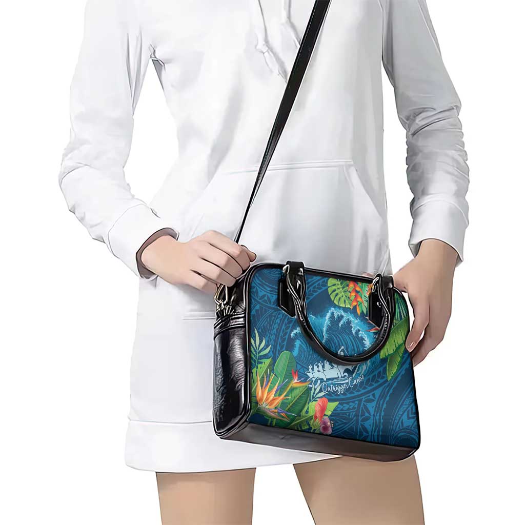 Outrigger Canoe Blue Shoulder Handbag On The Waves
