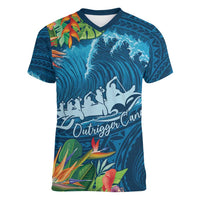 Outrigger Canoe Blue Women V-Neck T-Shirt On The Waves