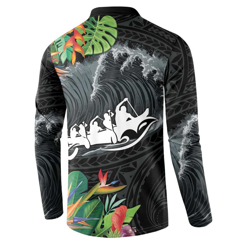 Outrigger Canoe Black Button Sweatshirt On The Waves