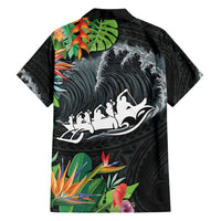 Outrigger Canoe Black Family Matching Tank Maxi Dress and Hawaiian Shirt On The Waves