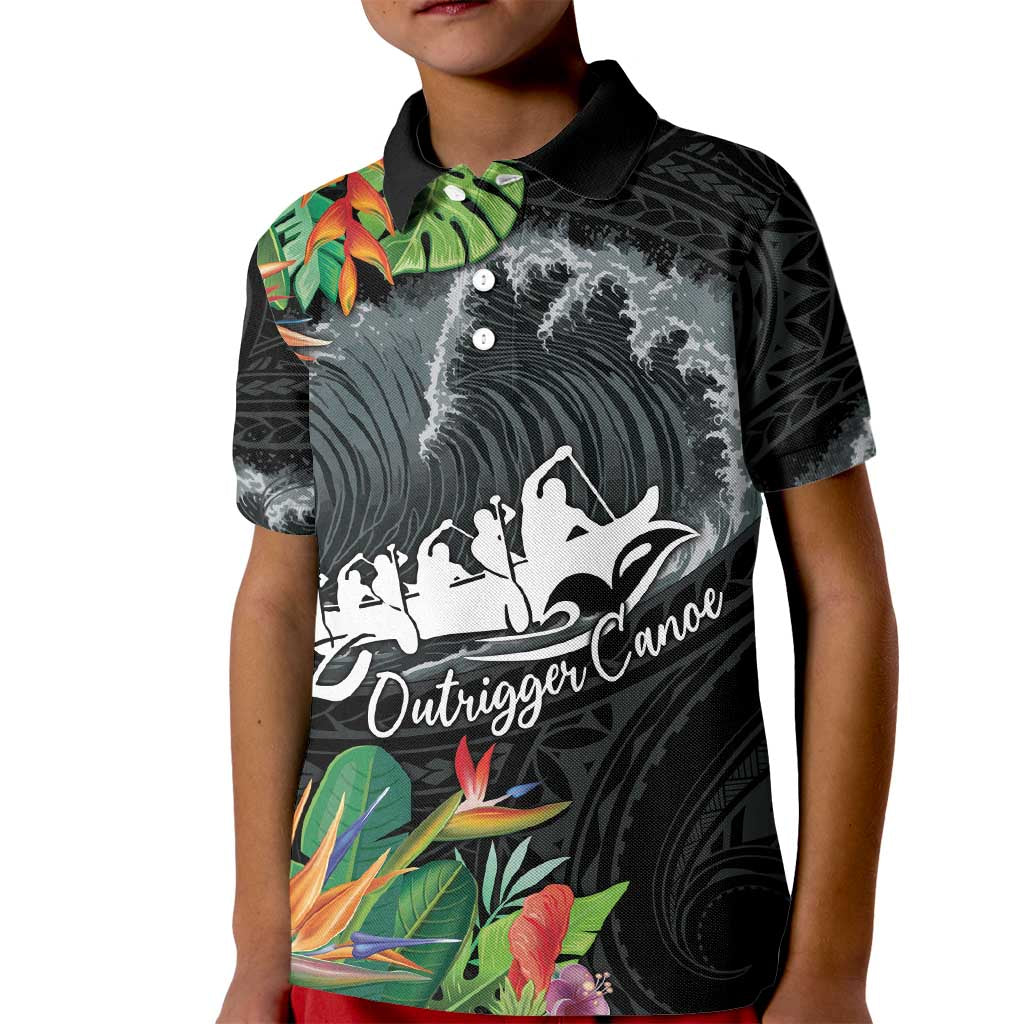 Outrigger Canoe Black Kid Polo Shirt On The Waves