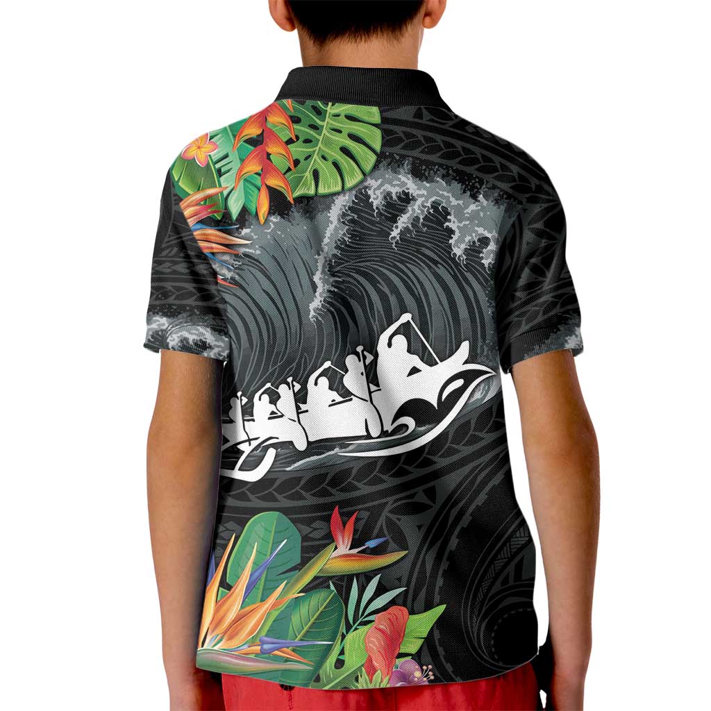 Outrigger Canoe Black Kid Polo Shirt On The Waves