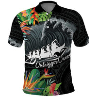 Outrigger Canoe Black Polo Shirt On The Waves