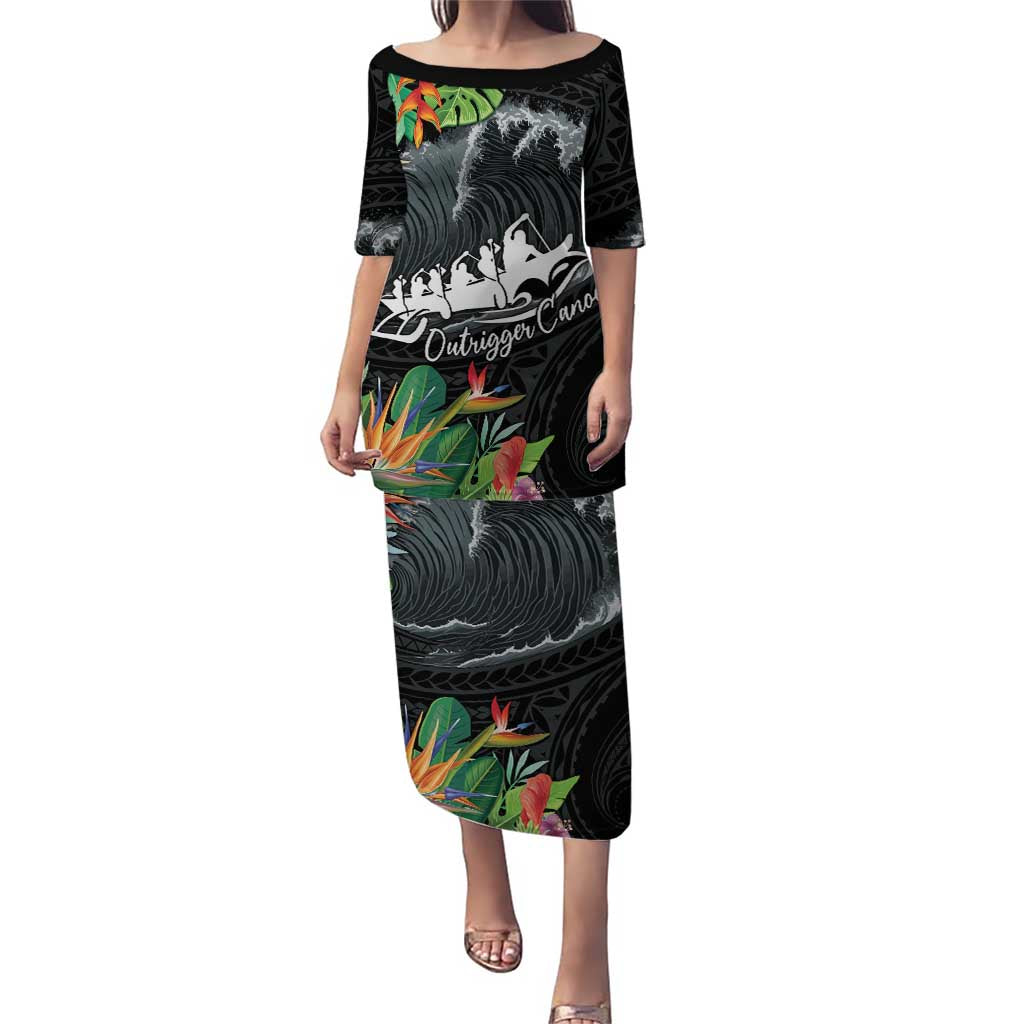 Outrigger Canoe Black Puletasi On The Waves