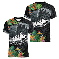 Outrigger Canoe Black Women V-Neck T-Shirt On The Waves