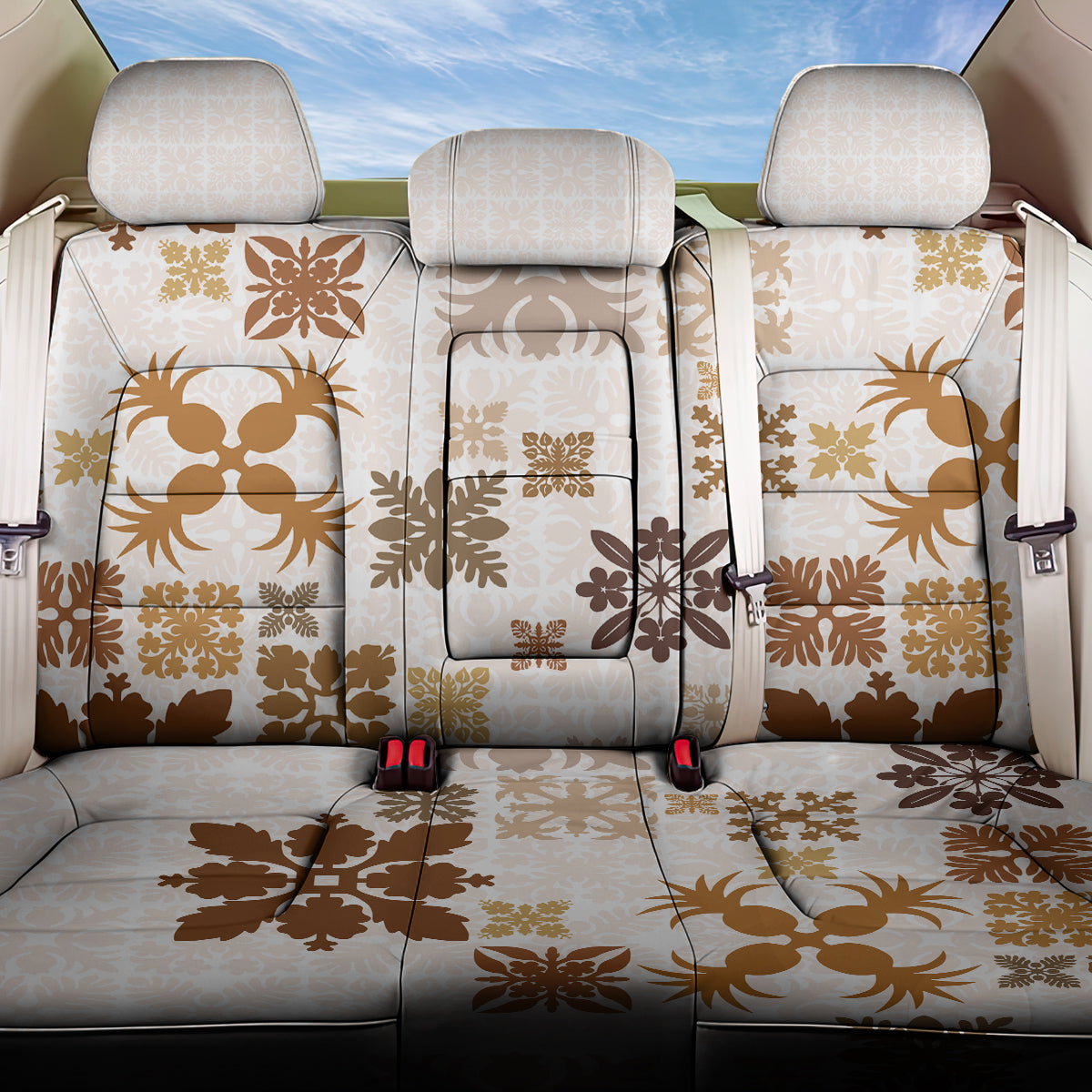 Vintage Hawaii Back Car Seat Cover Hawaiian Quilt Kapa Mismatch Beige LT7 One Size Beige - Polynesian Pride
