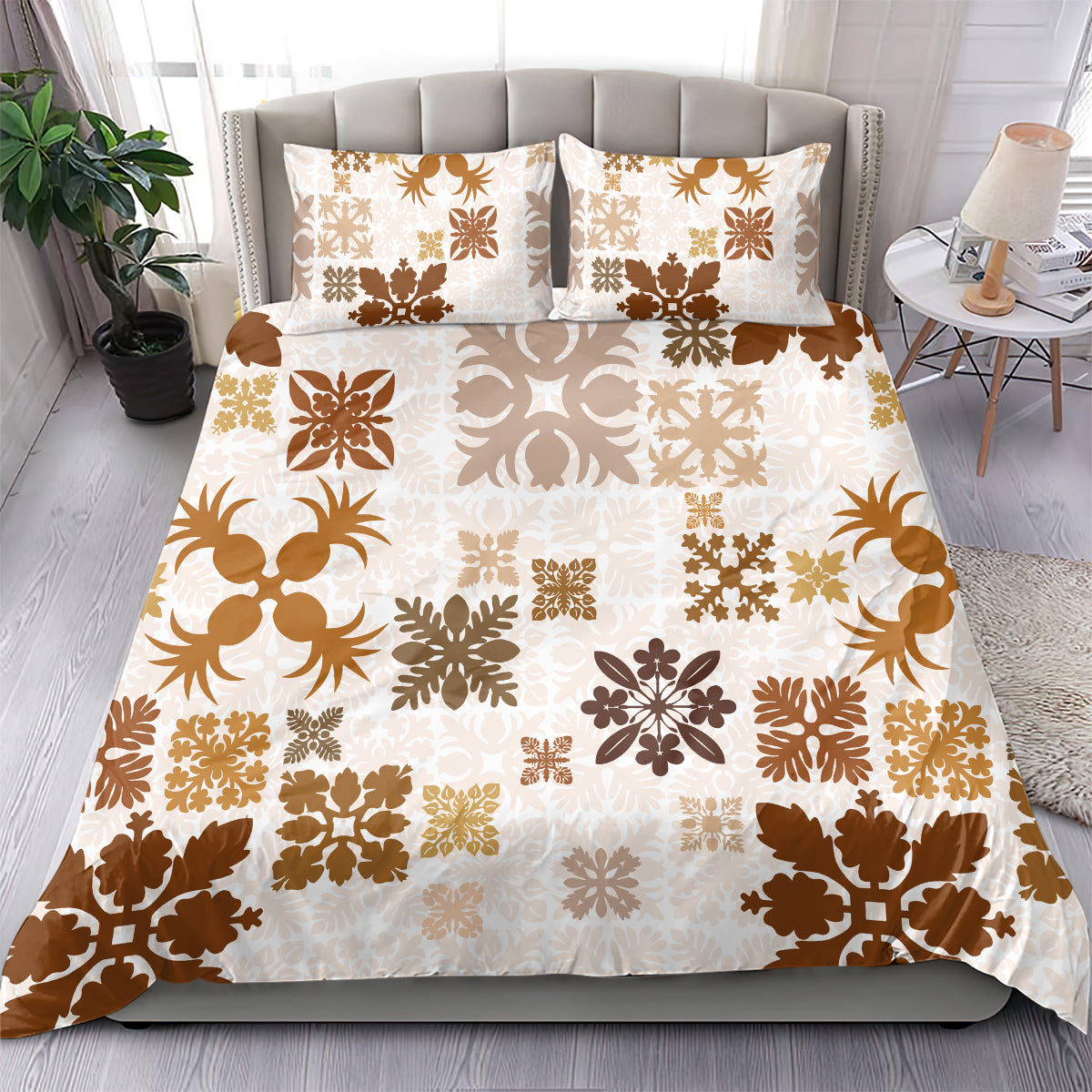 Vintage Hawaii Bedding Set Hawaiian Quilt Kapa Mismatch Beige LT7 - Polynesian Pride