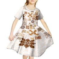 Vintage Hawaii Kid Short Sleeve Dress Hawaiian Quilt Kapa Mismatch Beige LT7 - Polynesian Pride
