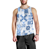 Vintage Hawaii Men Tank Top Hawaiian Quilt Kapa Mismatch Blue LT7 - Polynesian Pride