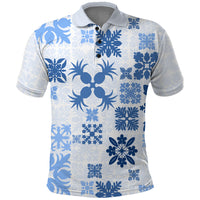 Vintage Hawaii Polo Shirt Hawaiian Quilt Kapa Mismatch Blue LT7 Blue - Polynesian Pride
