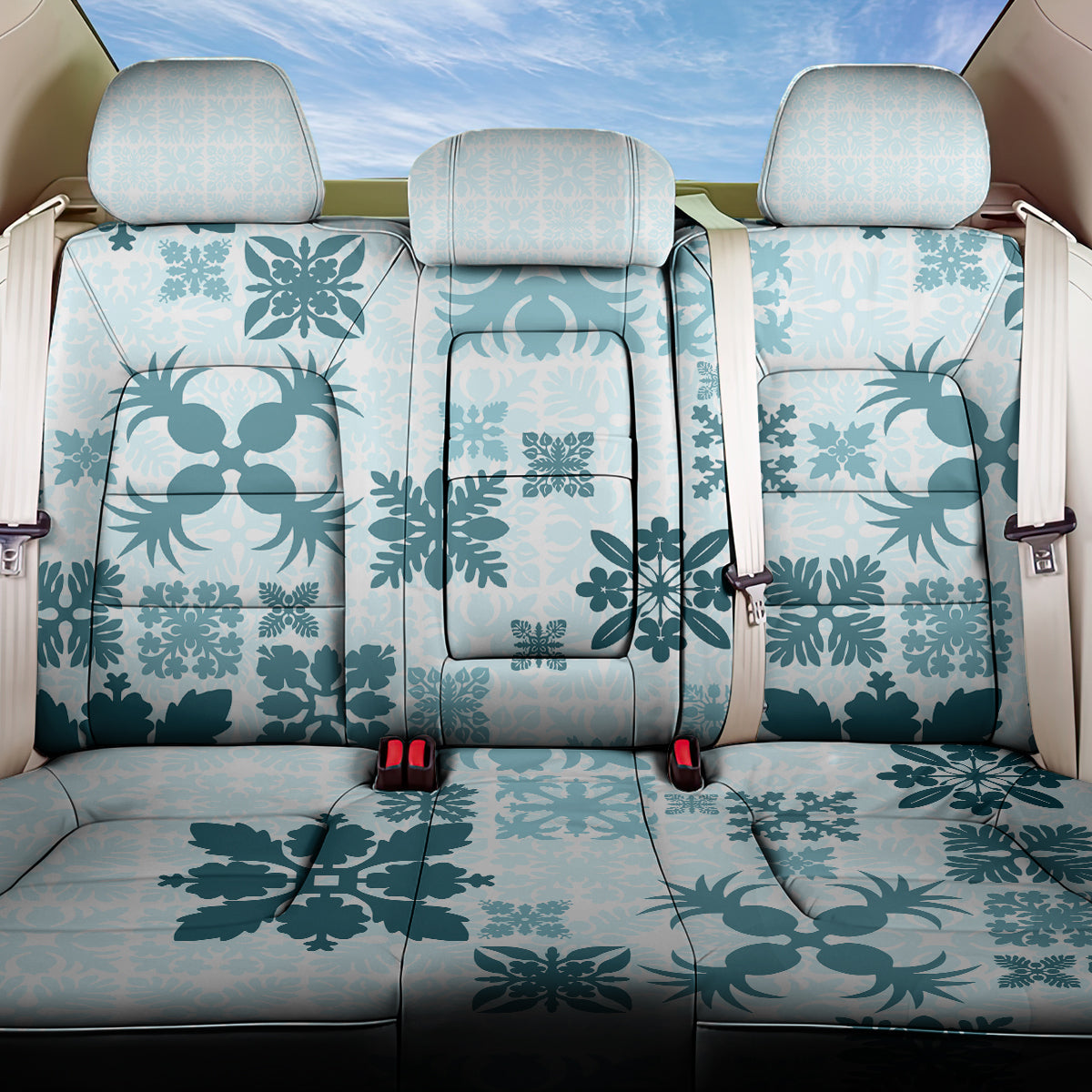 Vintage Hawaii Back Car Seat Cover Hawaiian Quilt Kapa Mismatch Teal LT7 One Size Teal - Polynesian Pride