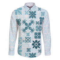 Vintage Hawaii Family Matching Long Sleeve Bodycon Dress and Hawaiian Shirt Hawaiian Quilt Kapa Mismatch Teal LT7 Dad's Shirt - Long Sleeve Teal - Polynesian Pride