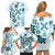 Vintage Hawaii Family Matching Off Shoulder Short Dress and Hawaiian Shirt Hawaiian Quilt Kapa Mismatch Teal LT7 - Polynesian Pride