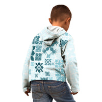 Vintage Hawaii Kid Hoodie Hawaiian Quilt Kapa Mismatch Teal LT7 - Polynesian Pride