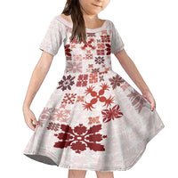 Vintage Hawaii Family Matching Off Shoulder Long Sleeve Dress and Hawaiian Shirt Hawaiian Quilt Kapa Mismatch Red LT7 Daughter's Dress Red - Polynesian Pride