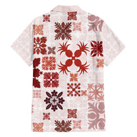 Vintage Hawaii Family Matching Off Shoulder Long Sleeve Dress and Hawaiian Shirt Hawaiian Quilt Kapa Mismatch Red LT7 - Polynesian Pride