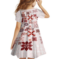 Vintage Hawaii Family Matching Puletasi Dress and Hawaiian Shirt Hawaiian Quilt Kapa Mismatch Red LT7 - Polynesian Pride