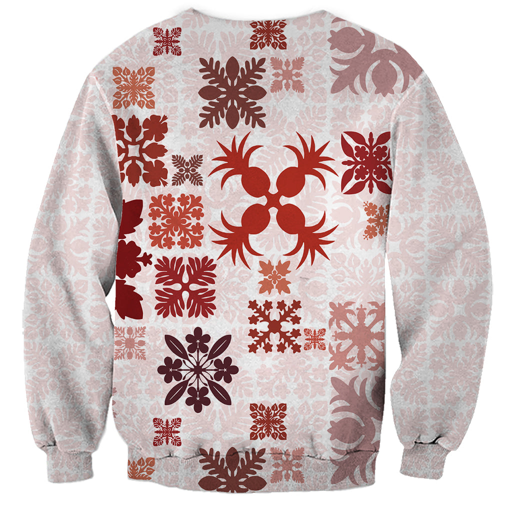 Vintage Hawaii Sweatshirt Hawaiian Quilt Kapa Mismatch Red LT7 - Polynesian Pride