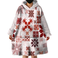 Vintage Hawaii Wearable Blanket Hoodie Hawaiian Quilt Kapa Mismatch Red LT7 - Polynesian Pride