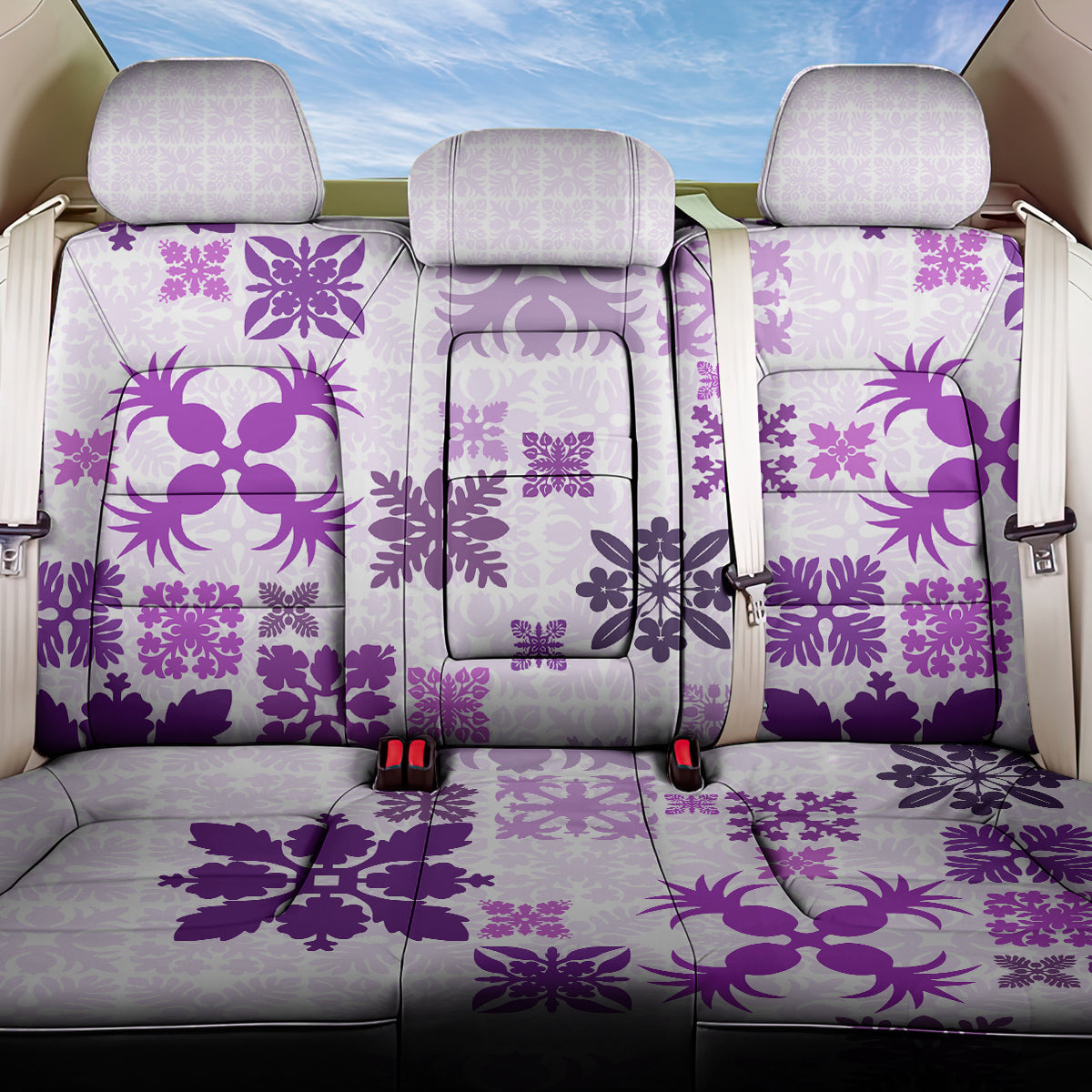 Vintage Hawaii Back Car Seat Cover Hawaiian Quilt Kapa Mismatch Purple LT7 One Size Purple - Polynesian Pride