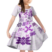 Vintage Hawaii Family Matching Mermaid Dress and Hawaiian Shirt Hawaiian Quilt Kapa Mismatch Purple LT7 Daughter's Dress Purple - Polynesian Pride