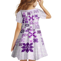 Vintage Hawaii Family Matching Off Shoulder Long Sleeve Dress and Hawaiian Shirt Hawaiian Quilt Kapa Mismatch Purple LT7 - Polynesian Pride