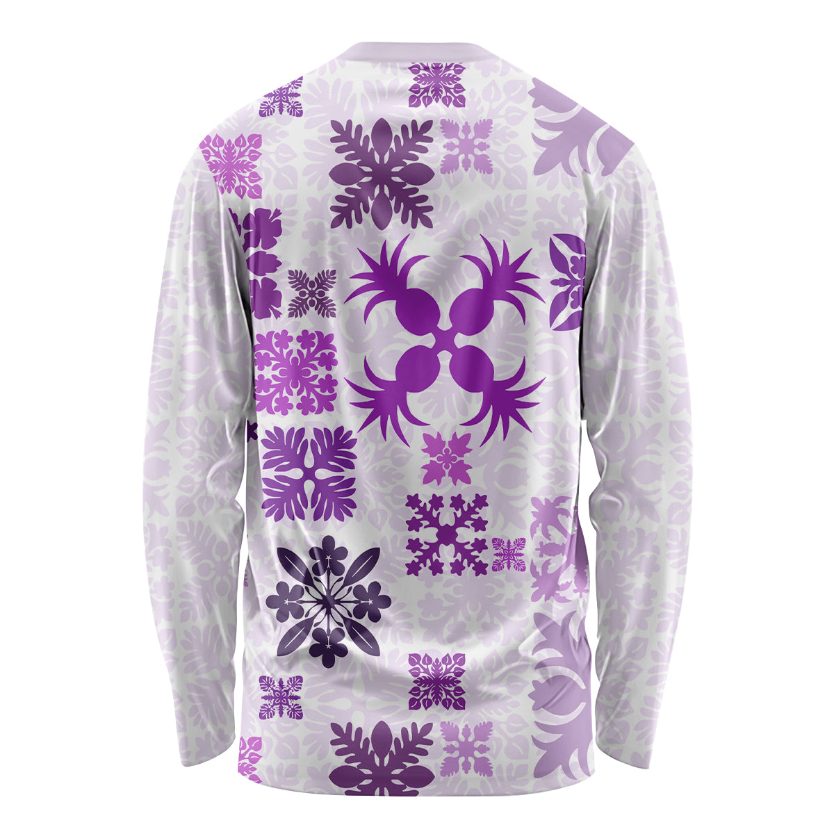 Vintage Hawaii Long Sleeve Shirt Hawaiian Quilt Kapa Mismatch Purple LT7 - Polynesian Pride