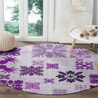 Vintage Hawaii Round Carpet Hawaiian Quilt Kapa Mismatch Purple LT7 - Polynesian Pride