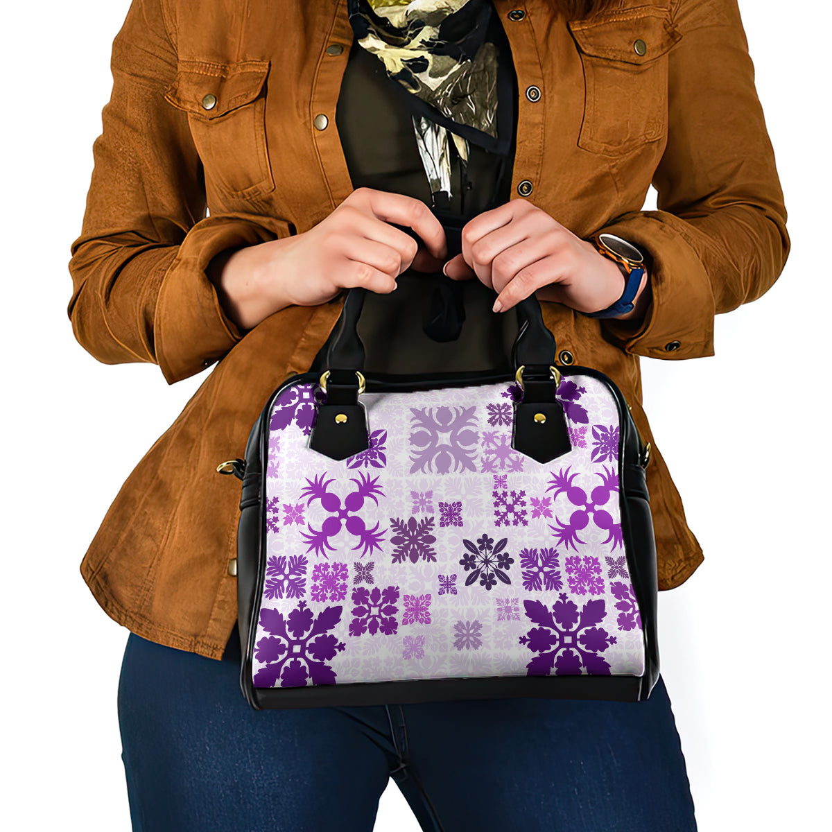Vintage Hawaii Shoulder Handbag Hawaiian Quilt Kapa Mismatch Purple LT7 - Polynesian Pride