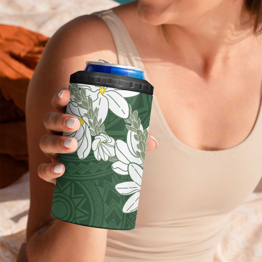 Ia Orana Tahiti Tiare 4 in 1 Can Cooler Tumbler Sage Green Lei - Polynesian Pride