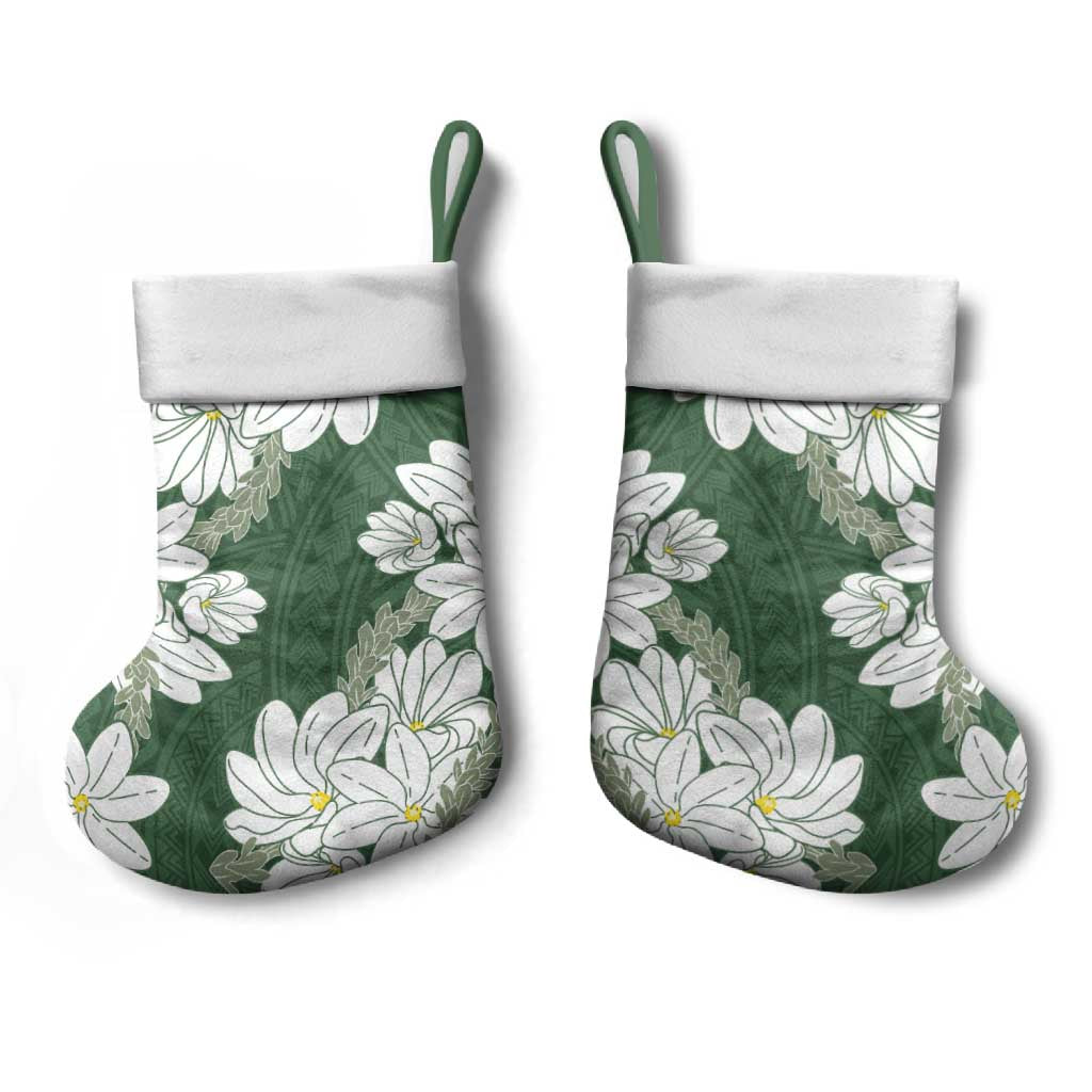 Ia Orana Tahiti Tiare Christmas Stocking Sage Green Lei - Polynesian Pride