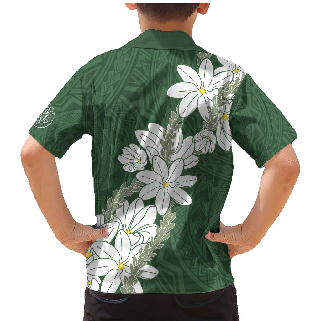 Ia Orana Tahiti Tiare Family Matching Mermaid Dress and Hawaiian Shirt Sage Green Lei LT7 - Polynesian Pride