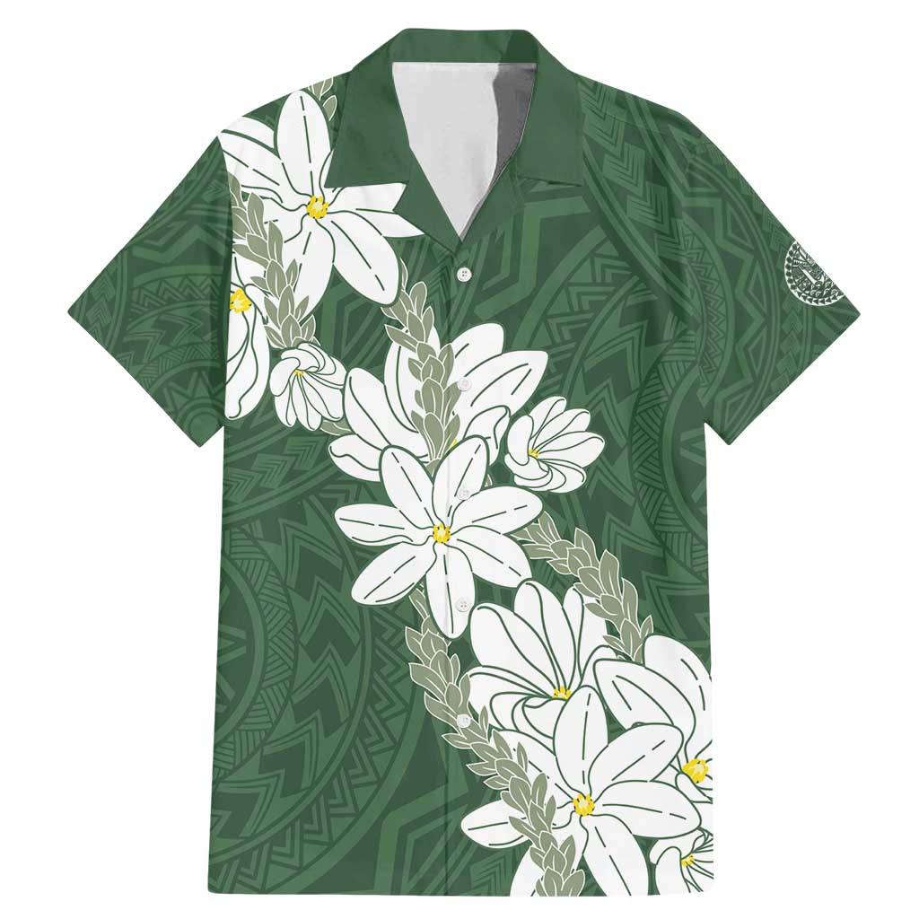 Ia Orana Tahiti Tiare Family Matching Mermaid Dress and Hawaiian Shirt Sage Green Lei LT7 Dad's Shirt - Short Sleeve Sage Green - Polynesian Pride